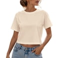 thumbnail image 1 of BODOAO Women's Crop Tee Shirts Crewneck Short Sleeve T-Shirts Pack Summer Casual Solid Slim Fit Active Workout Basic Plain Crop Tops Everyday Streetwear Apparel Beige L, 1 of 7