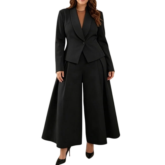 BODOAO Women's Dressy Pant Suit Mesh Sheer Sleeve Ruffle Blazer and Wide Leg Pants Set, Casual Work Office Business Party Matching Pantsuit Outfit for Meetings and Events Black 4XL