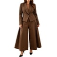thumbnail image 1 of BODOAO Women's Dressy Pant Suit Mesh Sheer Sleeve Ruffle Blazer and Wide Leg Pants Set, Casual Work Office Business Party Matching Pantsuit Outfit for Meetings and Events Coffee L, 1 of 7