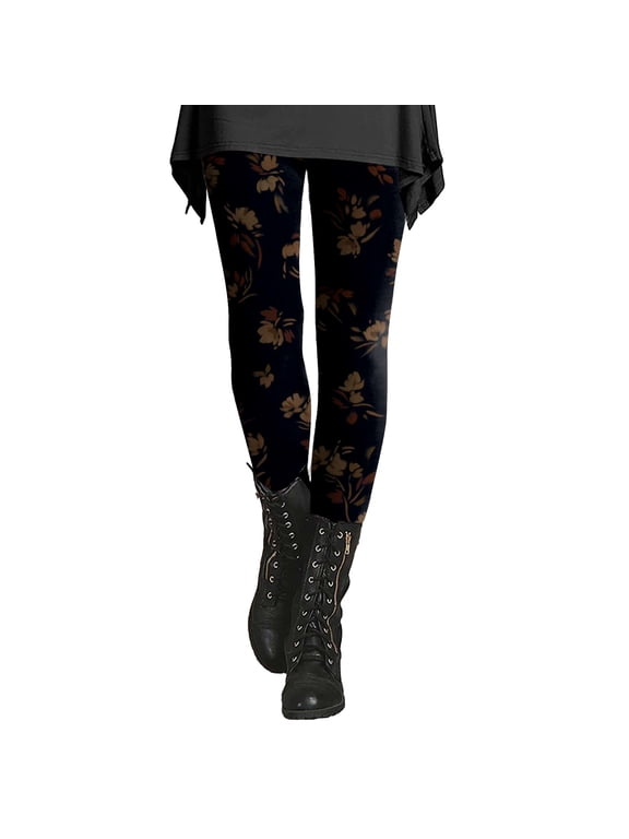 Women's Floral Leggings Vintage Flower Print High Waisted Stretchy Soft Full Length Tights Boho Casual Patterned Pants for Boots Fall Winter Everyday Outfit Yellow L