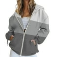 thumbnail image 1 of BODOAO Women's Full Zip Up Hoodie Fall Jacket Oversized Sweatshirt Zipper Long Sleeve Tops Color Block Long Sleeve Hooded Sweatshirts with Pockets Jacket Coat for Women Grey Xl, 1 of 4