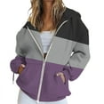 thumbnail image 1 of BODOAO Women's Full Zip Up Hoodie Fall Jacket Oversized Sweatshirt Zipper Long Sleeve Tops Color Block Long Sleeve Hooded Sweatshirts with Pockets Jacket Coat for Women Purple S, 1 of 4