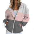 thumbnail image 1 of BODOAO Women's Full Zip Up Hoodie Fall Jacket Oversized Sweatshirt Zipper Long Sleeve Tops Color Block Long Sleeve Hooded Sweatshirts with Pockets Jacket Coat for Women Pink 3XL, 1 of 5