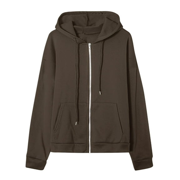 BODOAO Women's Full Zip Up Hoodie Long Sleeve Hooded Sweatshirts Pockets Jacket Coat for Women Women Oversized Cute Lightweight Jackets Trendy Sweatshirt Workout Fall Jacket with Pockets Brown L