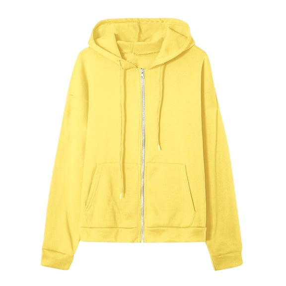 BODOAO Women's Full Zip Up Hoodie Long Sleeve Hooded Sweatshirts Pockets Jacket Coat for Women Women Oversized Cute Lightweight Jackets Trendy Sweatshirt Workout Fall Jacket with Pockets Yellow L