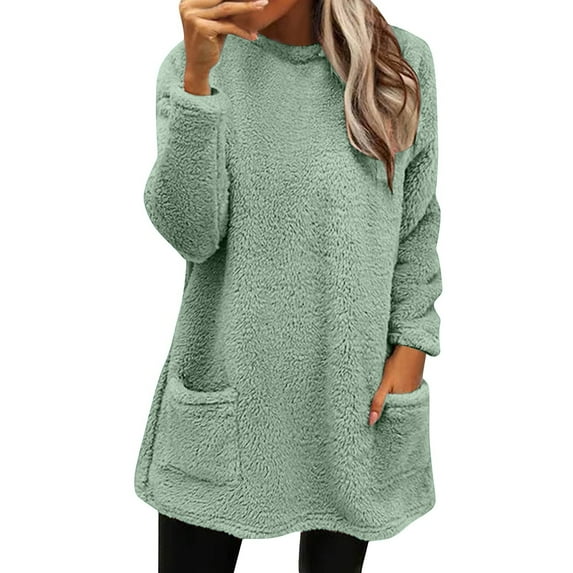 BODOAO Women's Fuzzy Hoodies Pullover Sport Sweatshirts Cozy Oversized with Pockets Athletic Fleece Sweatshirt Womens Winter Coat Loose Wool Jacket Long Sleeved Jumper with Pockets Green S
