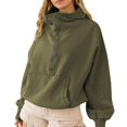 thumbnail image 1 of BODOAO Women's Half Zip Sweatshirt Long Sleeve Oversized Pullover Stand Collar Drawstring Neck Drop Shoulder Casual Solid Tops Kangaroo Pocket Ribbed Cuffs Loose Fit JN S, 1 of 3