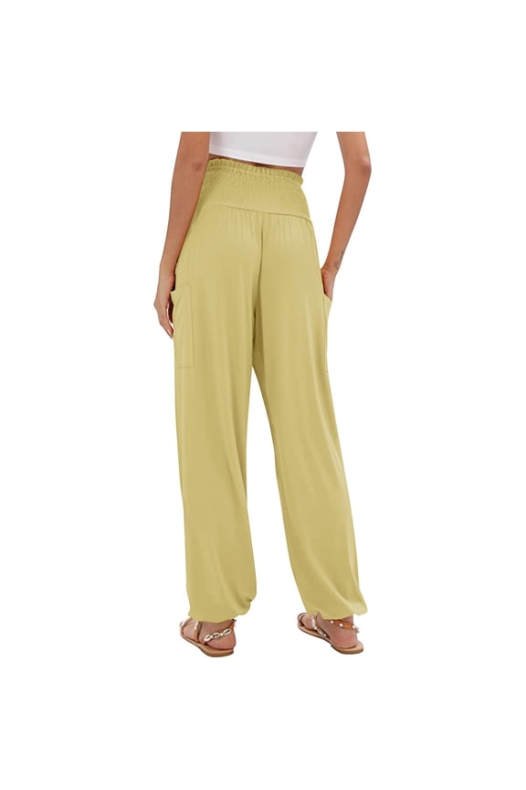 Women's Harem Pants, High Waist Yoga Boho Trousers with Pockets Ladies Solid Color Pocket Waist High Waist Loose Casual Leggings Long Pants Beige 3Xl