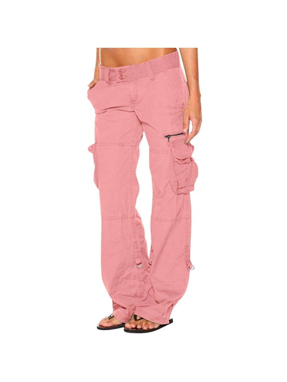 Women's High Waisted Cargo Pants Baggy Wide Leg Parachute Pants Loose Fit Casual Tactical Military Trousers with Pockets Y2K Goth Streetwear Hippie Lounge Joggers Work Pants Pink S