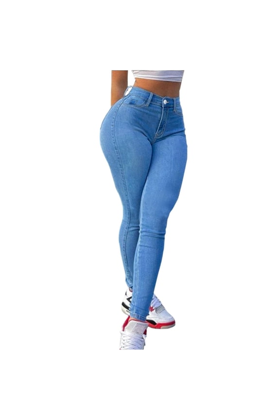Women's High Waisted Skinny Jeans High Elasticity Push Up Booty Lifting Denim Trousers Butt Lifting Slim Pencil Pants Stretchy Shaping Jean Leggings Trendy Casual Long Pants Light Blue XS