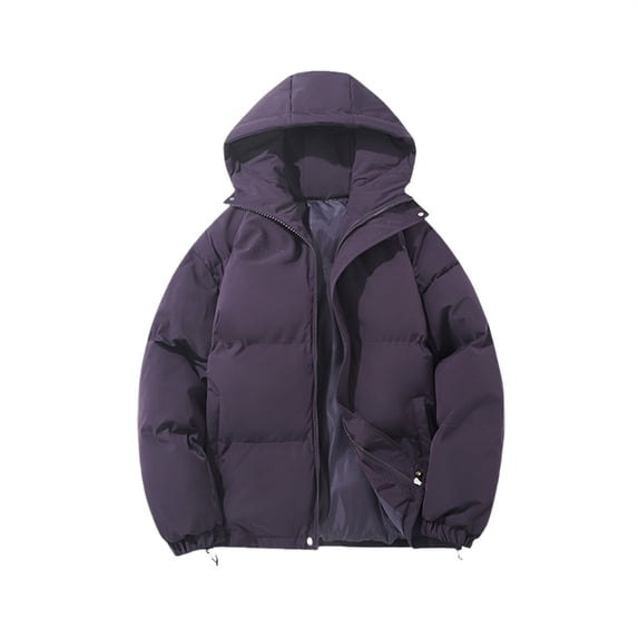 BODOAO Women's Hooded Puffer Jacket Zip Front Long Sleeve Quilted Padded Winter Coat with Pockets Warm Casual Short Parka for Cold Weather Outdoor Everyday Wear Purple 2XL