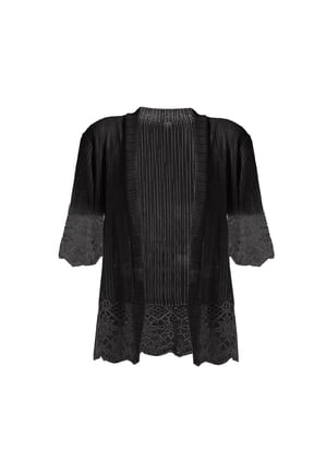 Women's Lace Patchwork Open Front Cardigan Lightweight Sheer Half Sleeve Bolero Shrug Jacket Summer Kimono Cover Up Ladies Summer Casual Loose Lace Stitching Cardigan Mesh Top Cardigan Black M