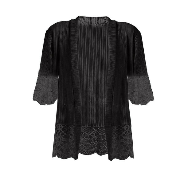 BODOAO Women's Lace Patchwork Open Front Cardigan Lightweight Sheer Half Sleeve Bolero Shrug Jacket Summer Kimono Cover Up Ladies Summer Casual Loose Lace Stitching Cardigan Mesh Top Cardigan Black L