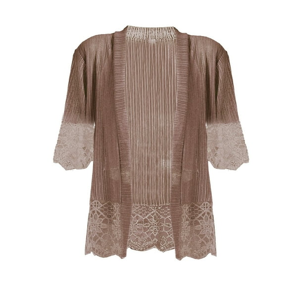 BODOAO Women's Lace Patchwork Open Front Cardigan Lightweight Sheer Half Sleeve Bolero Shrug Jacket Summer Kimono Cover Up Ladies Summer Casual Loose Lace Stitching Cardigan Mesh Top Cardigan Brown Xl