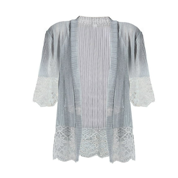 BODOAO Women's Lace Patchwork Open Front Cardigan Lightweight Sheer Half Sleeve Bolero Shrug Jacket Summer Kimono Cover Up Ladies Summer Casual Loose Lace Stitching Cardigan Mesh Top Cardigan Grey L