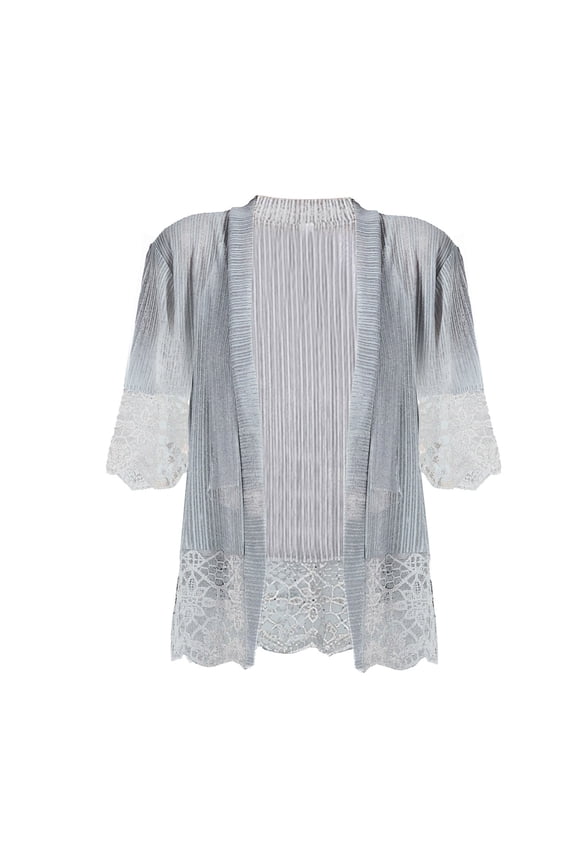 Women's Lace Patchwork Open Front Cardigan Lightweight Sheer Half Sleeve Bolero Shrug Jacket Summer Kimono Cover Up Ladies Summer Casual Loose Lace Stitching Cardigan Mesh Top Cardigan Grey Xl
