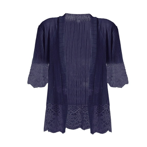 BODOAO Women's Lace Patchwork Open Front Cardigan Lightweight Sheer Half Sleeve Bolero Shrug Jacket Summer Kimono Cover Up Ladies Summer Casual Loose Lace Stitching Cardigan Mesh Top Cardigan Blue Xl