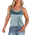 thumbnail image 1 of BODOAO Women's Lace Silk Satin Pajama Tank Top, V Neck Spaghetti Strap Camisole, Loose Soft Sleepwear Cami for Lounge, Nightwear, Layering, Home, Travel, Daily Wear Green L, 1 of 7