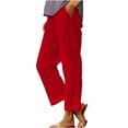 thumbnail image 1 of BODOAO Women's Linen Cropped Pants Ankle Capris Straight Leg Trousers Loose Pocket Cotton and Linen Casual Pants Red 4Xl, 1 of 6