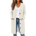 thumbnail image 1 of BODOAO Women's Long Cable Knit Cardigan Button Front Open Neck Long Sleeve Chunky Sweater Coat with Pockets Relaxed Fit Warm Casual Fall Winter Layering Outerwear White 3XL, 1 of 4