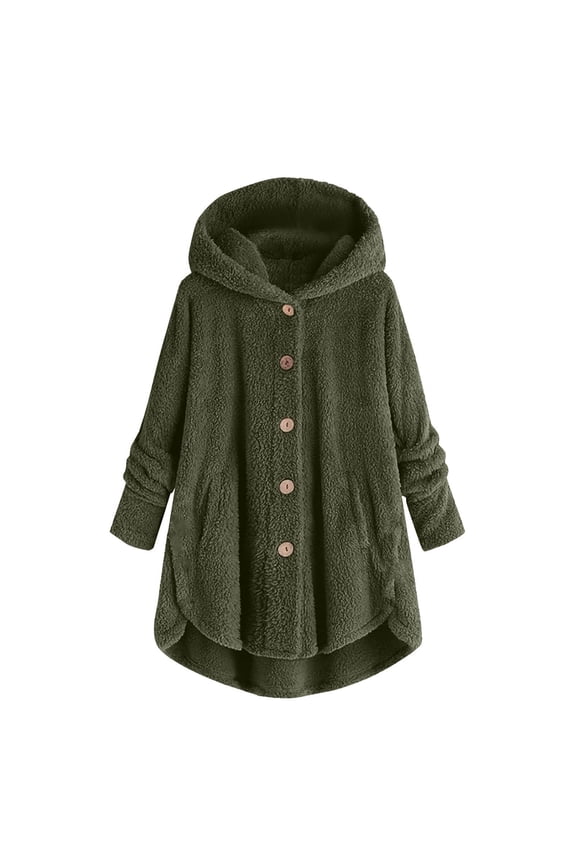 Women's Long Fleece Sherpa Hoodie Winter Warm Fuzzy Jacket Coats Outerwear with Pocket Button Down Plus Size Bed Jackets Winter Plush Fuzzy Cardigan Fleece Coat Cozy Jacket Green Xxl