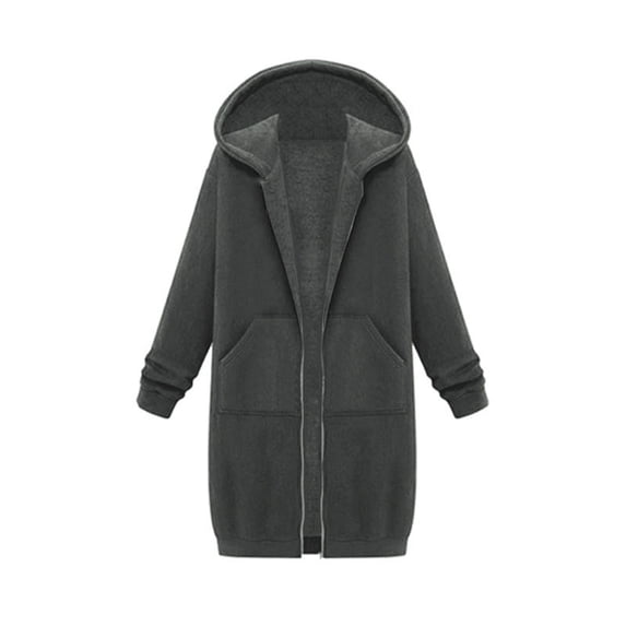 BODOAO Women’s Long Hoodie Zip Up Hooded Sweatshirt Jacket Long Sleeve Open Front Casual Oversized Sweatshirt Coat with Pockets for Fall Winter Layering Outfits Dark Gray L