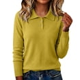 thumbnail image 1 of BODOAO Women's Long Sleeve Polo Sweater Collared Knit Pullover with Button Placket Ribbed Cuffs Casual Loose Fit Lightweight Sweater Top for Fall Winter Work Office Yellow XL, 1 of 5