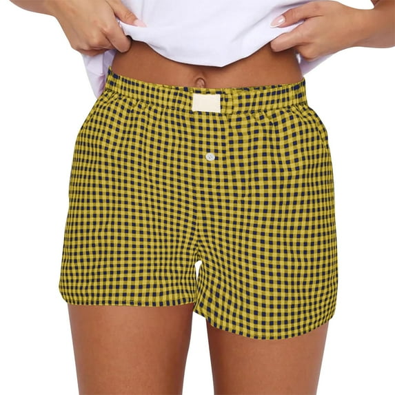 BODOAO Women's Lounge Shorts Cute Soft Elastic Low Waist Plaid Print Button Front Pajama Bottoms Boxer Shorts Sleepwear Cute Soft Elastic Low Waist Plaid Print Button Front Pajama Shorts