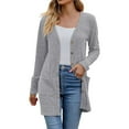 thumbnail image 1 of BODOAO Women's Open Front Lightweight Cardigan Long Sleeve Button Down Loose Outwear Old Times Cardigans Elegant Ribbed Cardigan Long Sleeve Button Placket with Pockets Knitted Cardigan Grey L, 1 of 8