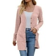 thumbnail image 1 of BODOAO Women's Open Front Lightweight Cardigan Long Sleeve Button Down Loose Outwear Old Times Cardigans Elegant Ribbed Cardigan Long Sleeve Button Placket with Pockets Knitted Cardigan Red M, 1 of 8