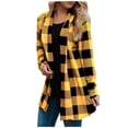 thumbnail image 1 of BODOAO Women's Open Front Long Cardigan Draped Snap Buffalo Plaid Shirt Kimono Cardigan Knit Sweater Women Long Sleeve Jacket Women Plaid Cardigan Fall Fashion Checkered Coat Top Yellow Xl, 1 of 8