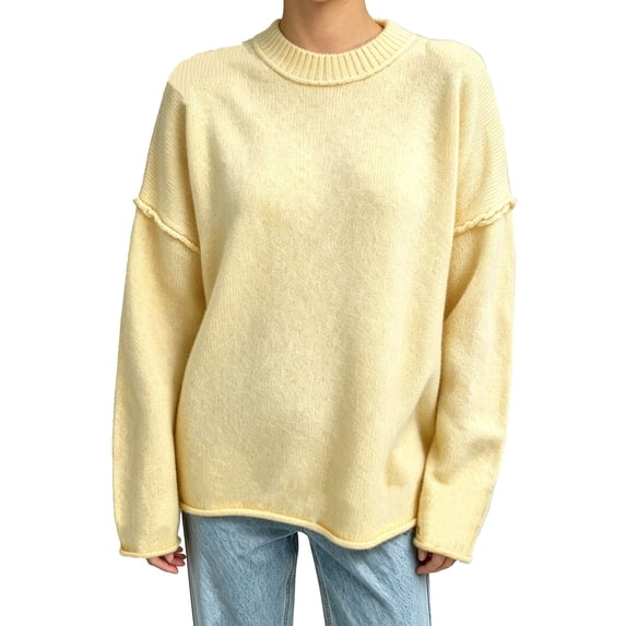 BODOAO Women's Oversized Sweater Crew Neck Long Sleeve Knit Pullover Drop Shoulder Loose Fit Soft Casual Fall Winter Top for Women Warm Cozy Fashion Everyday Wear Yellow 5XL