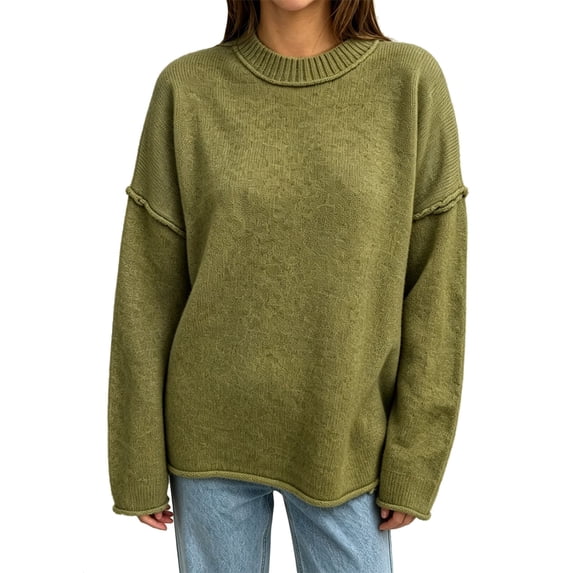 BODOAO Women's Oversized Sweater Crew Neck Long Sleeve Knit Pullover Drop Shoulder Loose Fit Soft Casual Fall Winter Top for Women Warm Cozy Fashion Everyday Wear Blackish Green XL