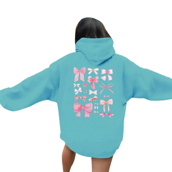 BODOAO Women's Oversized Sweatshirt Graphic Hoodies Casual Long Sleeve Loose Pullover Tops with Kangaroo Pocket Women's Fashionable Youth Campus Top Printed Sweatshirt Hoodie Light Blue Xl