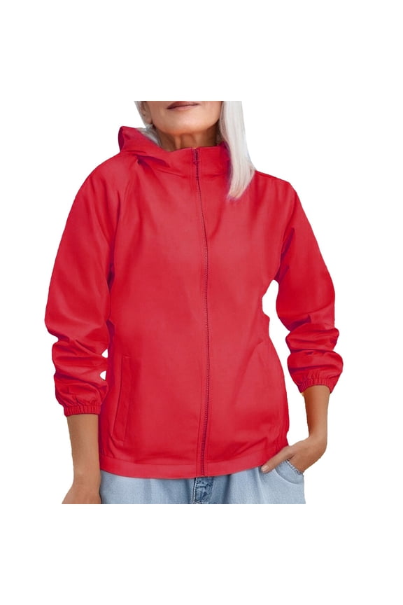 Women's Packable Rain Jacket Waterproof Running Cycling Windbreaker Golf Hiking Gear Hood Raincoat Women's Solid Color Windproof Jacket Red Xl