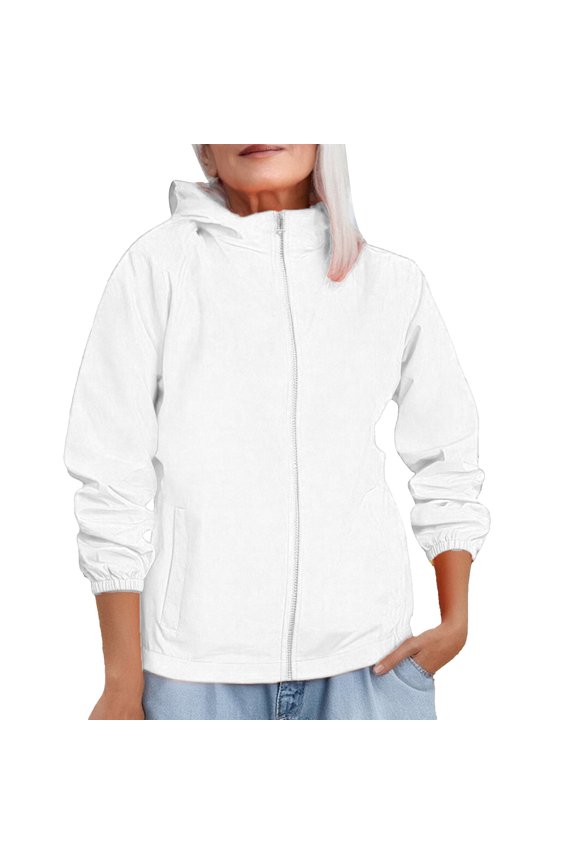 Women's Packable Rain Jacket Waterproof Running Cycling Windbreaker Golf Hiking Gear Hood Raincoat Women's Solid Color Windproof Jacket White S