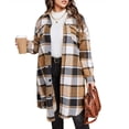 thumbnail image 1 of BODOAO Women's Plus Size Plaid Flannel Shacket Plaid Long Shirts Jacket Tartan Boyfriend Oversized Coat Fall Clothes Fashion Outfits Button Down Long Jacket Coats Shirts with Pockets Khaki L, 1 of 9