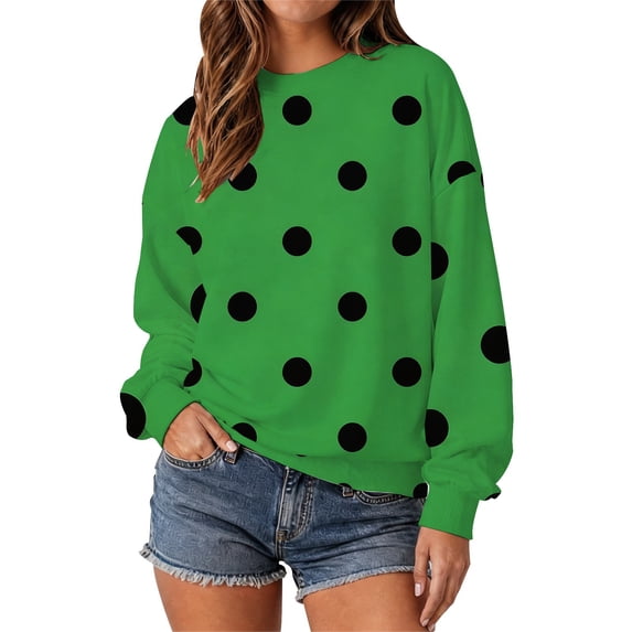 BODOAO Women's Polka Dot Sweatshirt Long Sleeve Crew Neck Pullover Oversized Loose Fit Casual Graphic Print Sweatshirt Top for Fall Winter Streetwear Daily Wear Green L