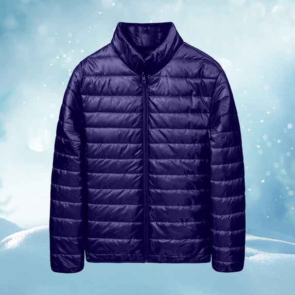BODOAO Women's Quilted Down Jacket Trendy Long Lightweight Padded Coats Cute Warm Outerwear Fall Winter Fashion Clothes Zip-Up Stand-Collar Winter Coat Navy XXL