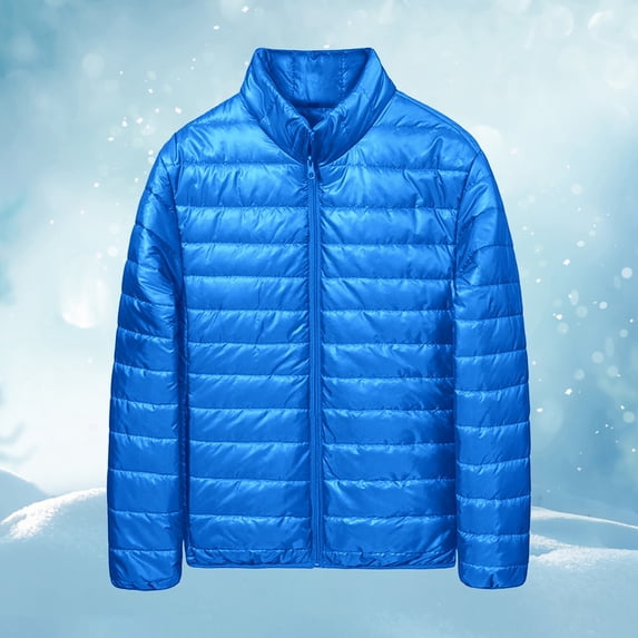 BODOAO Women's Quilted Down Jacket Trendy Long Lightweight Padded Coats Cute Warm Outerwear Fall Winter Fashion Clothes Zip-Up Stand-Collar Winter Coat Sky Blue L