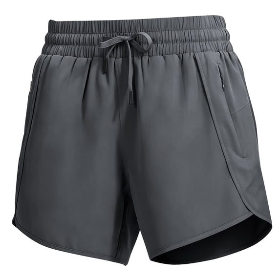 BODOAO Women's Running Shorts, High Waisted Quick Dry Athletic Shorts with Pockets, Casual Summer Gym Workout Sports Shorts with Lightweight Stretch Fabric Design Dark Gray XS