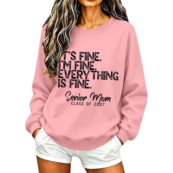 BODOAO Women's Senior Mom Sweatshirt Class of 2027 Graphic Crewneck Long Sleeve Pullover Oversized Casual School Fall Top for Women Proud Mom Gift Fashion Wear Pink 3XL