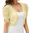 thumbnail image 1 of BODOAO Women’s Short Sleeve Open Front Shrug Cardigan Ruched Puff Sleeve Cropped Bolero Lightweight Summer Cover Up Casual Top for Dresses Tank Tops Beach and Parties Beige M, 1 of 8