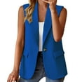 thumbnail image 1 of BODOAO Women's Sleeveless Blazer Vest Casual Open Front Single Button Summer Jacket with Pockets Women's Sleeveless Coat Solid Color Cardigan Suit Casual Lapel Cardigan Jacket with Pockets Blue L, 1 of 4