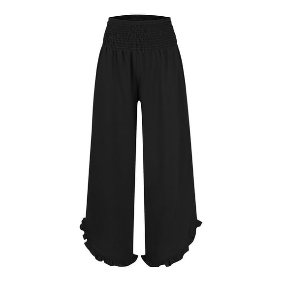 BODOAO Women's Solid Color Fashionable Casual High Waisted Pleated Irregular Cotton Linen Loose Pants Women's Cotton Linen Summer Palazzo Pants Flowy Wide Leg Beach Trousers with Pockets Black Xl
