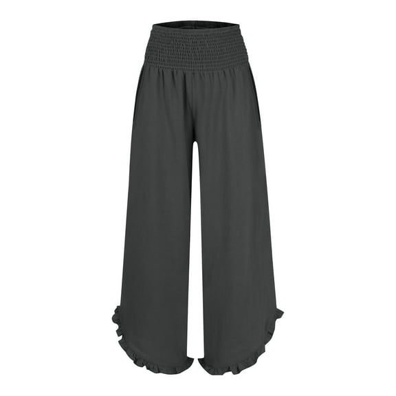 BODOAO Women's Solid Color Fashionable Casual High Waisted Pleated Irregular Cotton Linen Loose Pants Women's Cotton Linen Summer Palazzo Pants Flowy Wide Leg Beach Trousers with Pockets Grey S