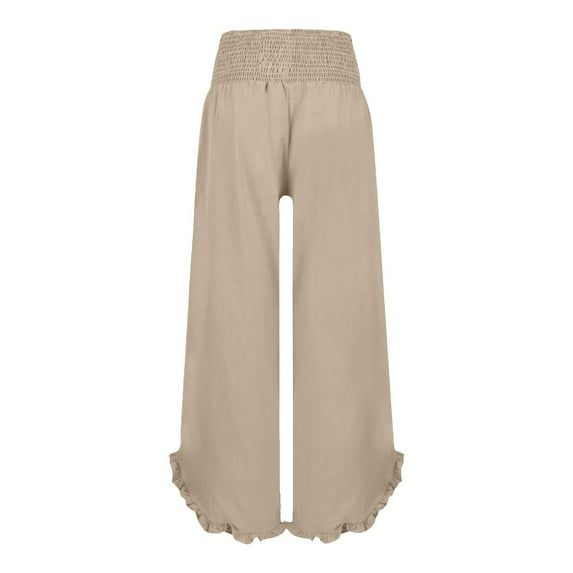 BODOAO Women's Solid Color Fashionable Casual High Waisted Pleated Irregular Cotton Linen Loose Pants Women's Cotton Linen Summer Palazzo Pants Flowy Wide Leg Beach Trousers with Pockets Beige L