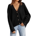 thumbnail image 1 of BODOAO Women's Solid V Neck Button Down Long Sleeve Lightweight Basic Cotton Soft Knit Cardigan Sweaters Women's Autumn Winter Solid Color Long Sleeved Warm Knit Cardigan Sweater Jacket Black L, 1 of 9