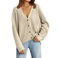 thumbnail image 1 of BODOAO Women's Solid V Neck Button Down Long Sleeve Lightweight Basic Cotton Soft Knit Cardigan Sweaters Women's Autumn Winter Solid Color Long Sleeved Warm Knit Cardigan Sweater Jacket Beige L, 1 of 9