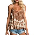 thumbnail image 1 of BODOAO Women's Spaghetti Strap Tank Top Paisley Print V Neck Flowy Camisole Loose Fit Boho Sleeveless Casual Summer Cami Top for Beach Vacation Festival Wear Brown 2XL, 1 of 7